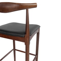 Antique Walnut Elm Wood Bar Stool With Upholstered Seat