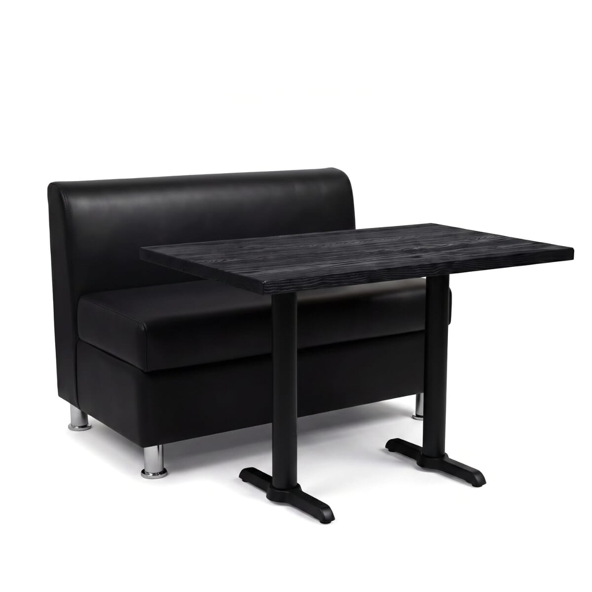 2-Seat Adele Black Vinyl Restaurant Booth Set with Antique Black Ash Table