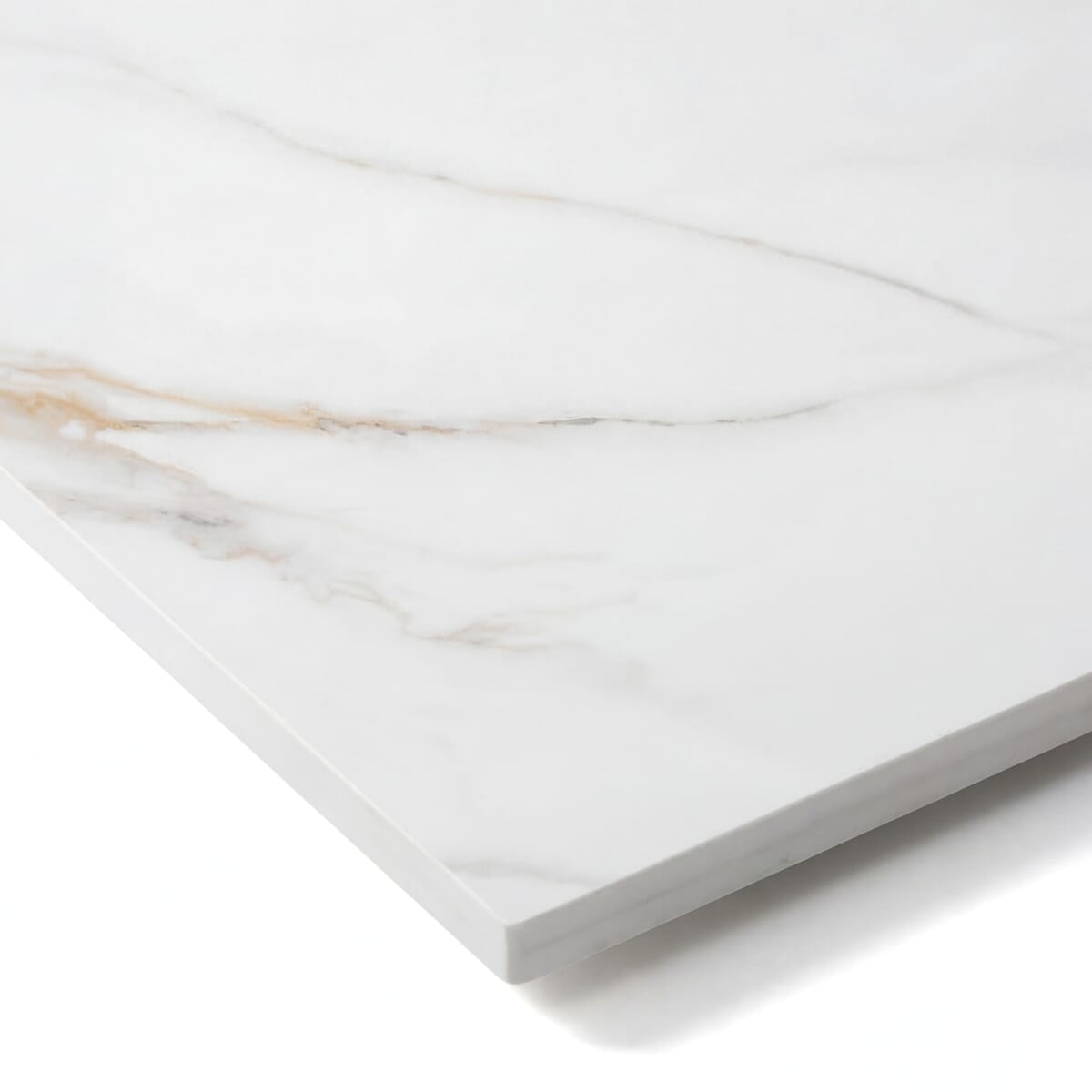 Economy Sintered Stone Restaurant Table Top in White with Amber Veins