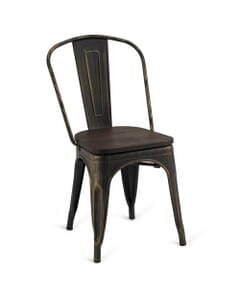 Lot of 11 - Aged Copper Steel Eiffel Stackable Restaurant Chair with Solid Wood in Walnut