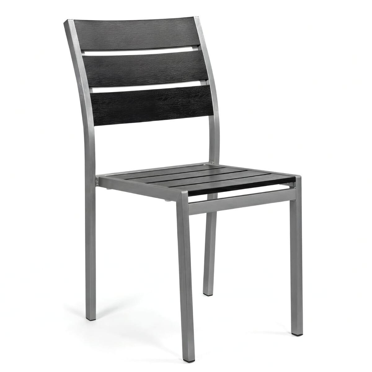 Stackable Outdoor Aluminum Chair with Black Synthetic Teak Wood Slats