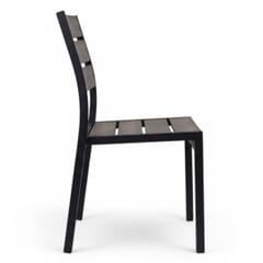 Stackable Outdoor Aluminum Restaurant Chair with Brushed Brown Synthetic Teak Wood Slats