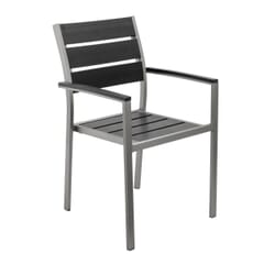 Stackable Outdoor Aluminum Arm Chair with Black Synthetic Teak Wood Slats
