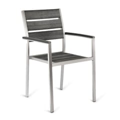 Stackable Outdoor Aluminum Arm Chair with Pewter Synthetic Teak Wood Slats