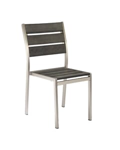 Outdoor Restaurant Chair - Brushed Pewter Synthetic Wood Back and Seat and Brushed Silver Frame (Front)