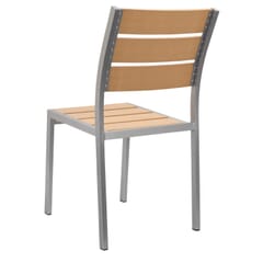 Stackable Outdoor Aluminum Restaurant Chair with Tan Synthetic Teak Wood Slats