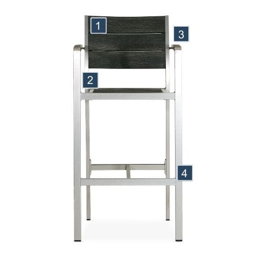 Grey Slats Aluminum Outdoor Arm Bar Stool Features