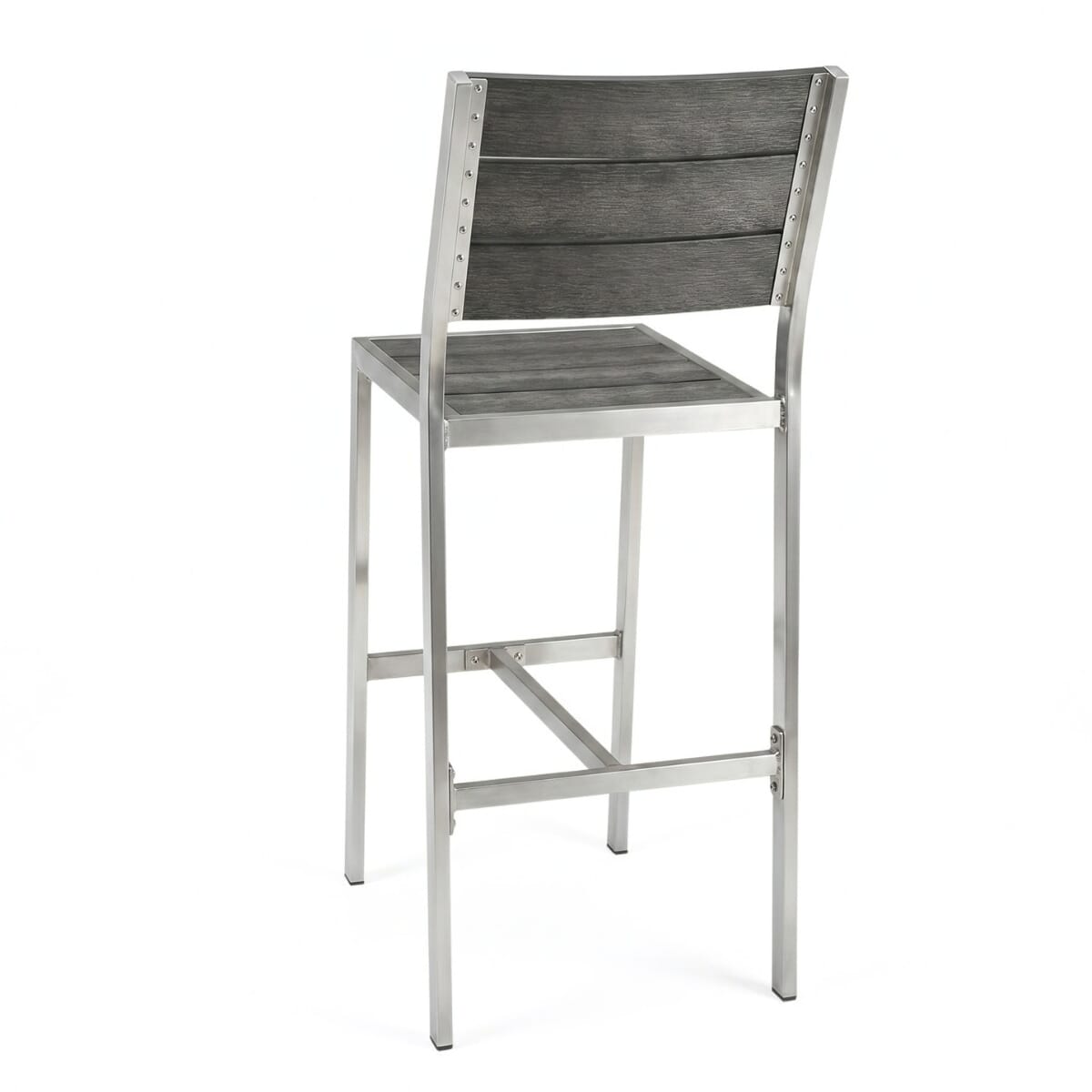 Outdoor Aluminum Bar Stool with Pewter Synthetic Teak Wood Slats