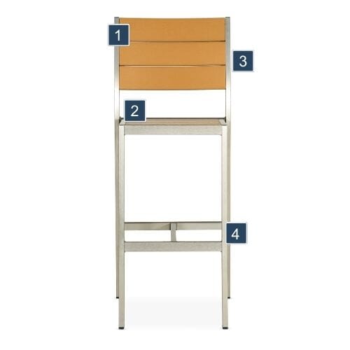 Features of Aluminum Bar Stool With Tan Synthetic Teak Wood Slats