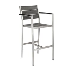 Outdoor Aluminum Arm Bar Stool with Pewter Synthetic Teak Wood Slats