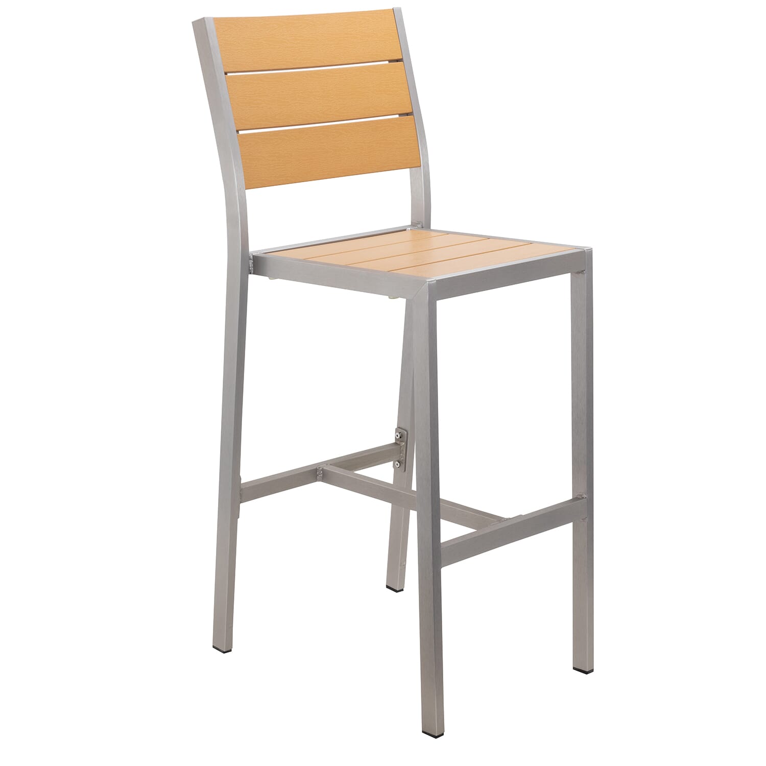 Tan Outdoor Aluminum Restaurant Bar Stool with Synthetic Teak Wood