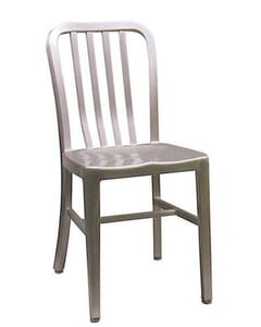 Indoor/Outdoor Aluminum Navy-Style Vertical-Back Commercial Chair in Silver 
