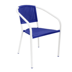 Stackable White Powder Coated Steel Restaurant Chair With Blue Resin Seat and Back