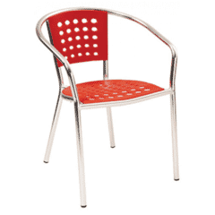 Stackable Aluminum Patio Arm Chair with Red Polypropylene Seat and Back