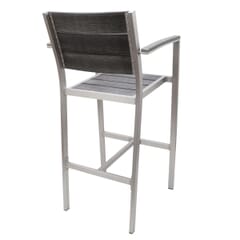 Outdoor Aluminum Arm Bar Stool with Pewter Synthetic Teak Wood Slats