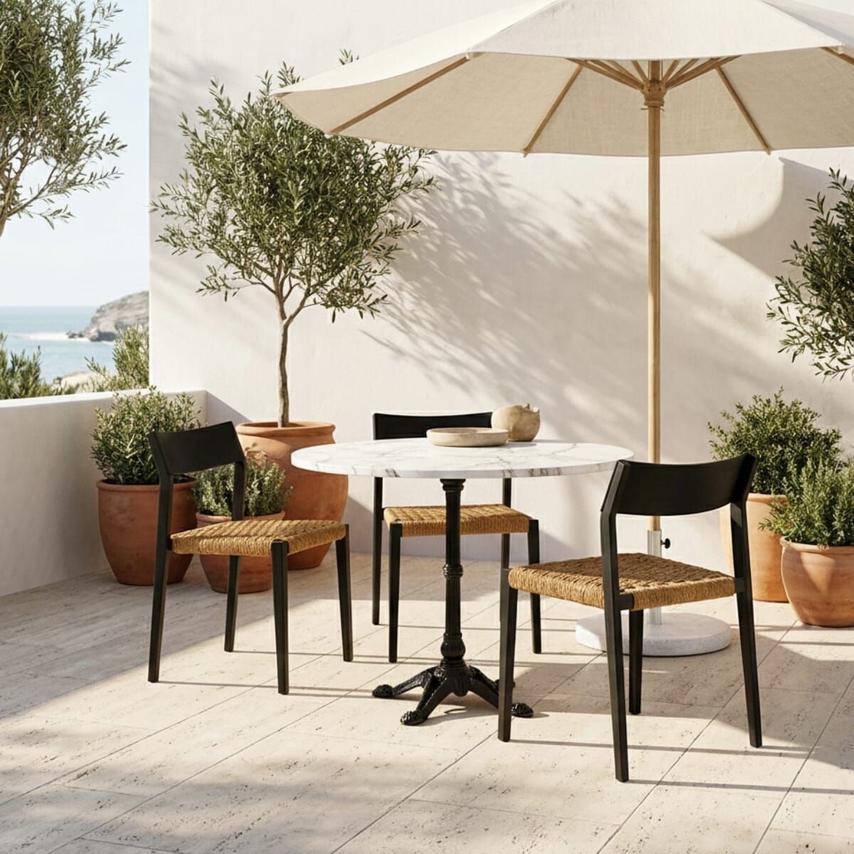 Isola Stackable Indoor/Outdoor Restaurant Chair with Tan Rope Seat