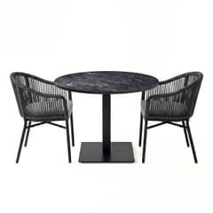 Brezza Rope Restaurant Outdoor Set with 2 Armchairs, Black Sintered Stone Top & Black Stainless Steel Base