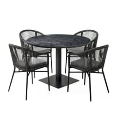 Brezza Rope Restaurant Outdoor Set with 4 Armchairs, Black Sintered Stone Top & Black Stainless Steel Base