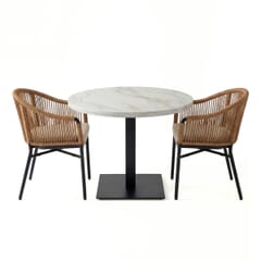 Brezza Rope Restaurant Outdoor Set with 2 Armchairs, White Sintered Stone Top & Black Stainless Steel Base