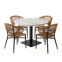 Palmera Rope Chair Restaurant Outdoor Dining Set with White Sintered Stone Top & Black Stainless Steel Base