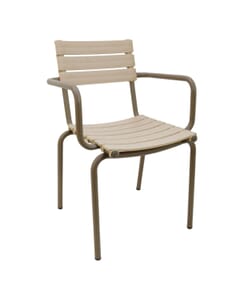Stackable Restaurant Arm Chair with Molded Resin Seat and Back in Cream 