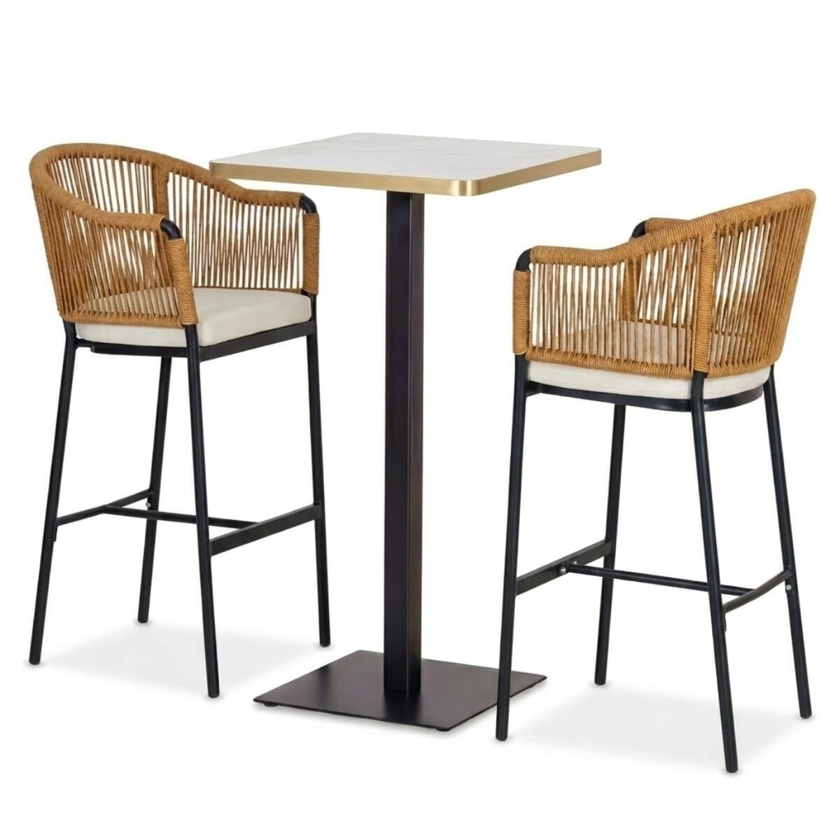 Two Bar Rest 2-Seat Restaurant Bar Set | White Stone & Gold