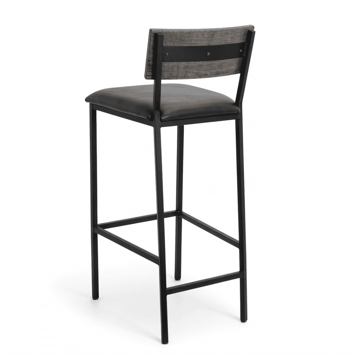 American Oak Wood Restaurant Bar Stool in Gray with Black Industrial Steel Frame