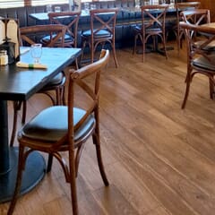 Cross-Back Commercial Chair in Antique Ash Wood with Walnut Finish