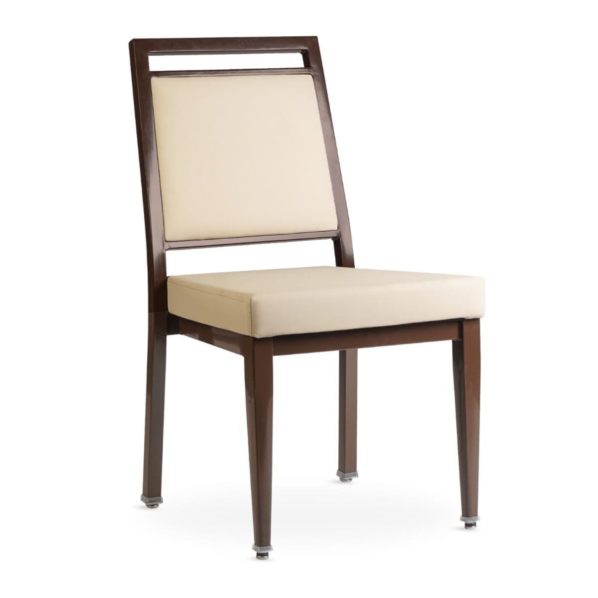 Atticus Quickship Steel Stackable Banquet Chair in Walnut with Beige Vinyl Upholstery