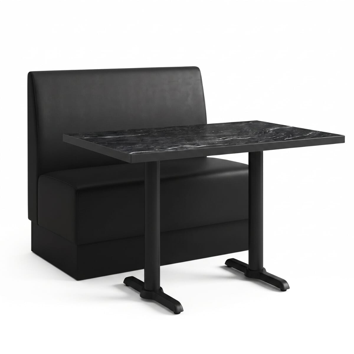 2-Seat Hannah Black Vinyl Restaurant Booth Set with Black Stone Table