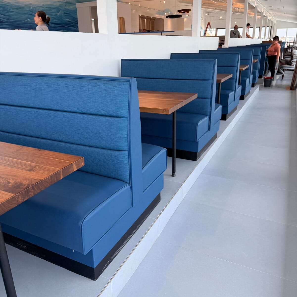 Three Horizontal Channel Wood Panel Style Restaurant Booth
