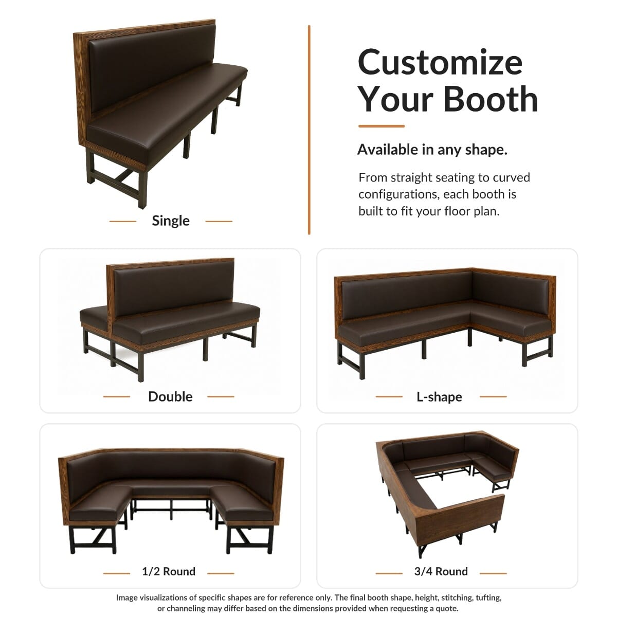 Burned Solid Wood Frame Restaurant Booth with Metal Legs