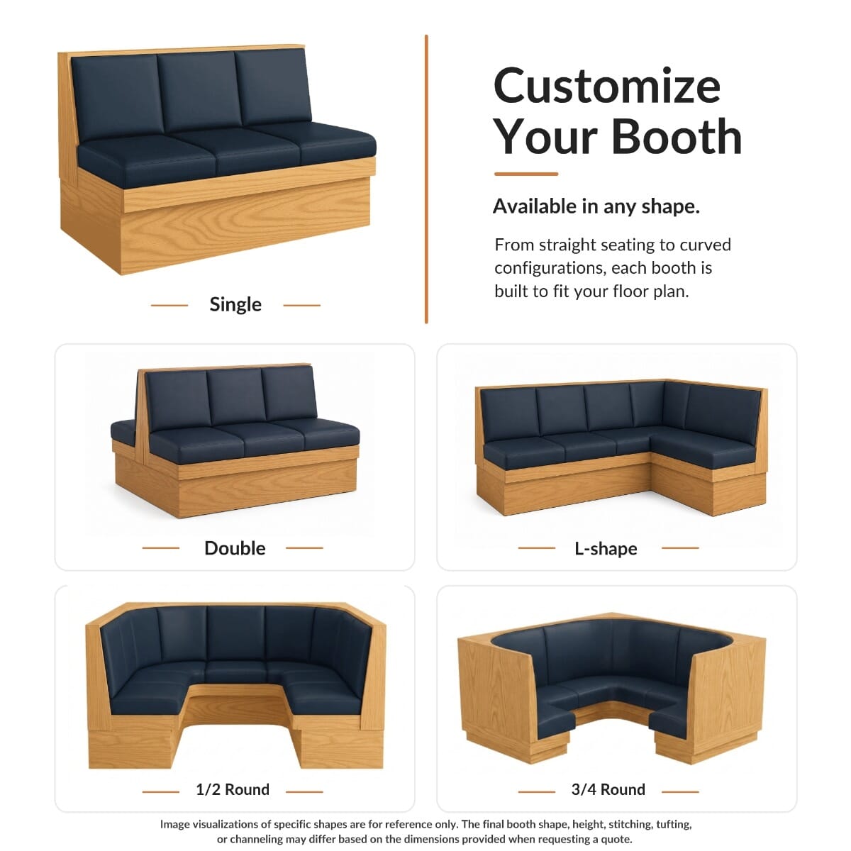Braylin Segmented Cushion Restaurant Booth with Light Wood Frame & Base