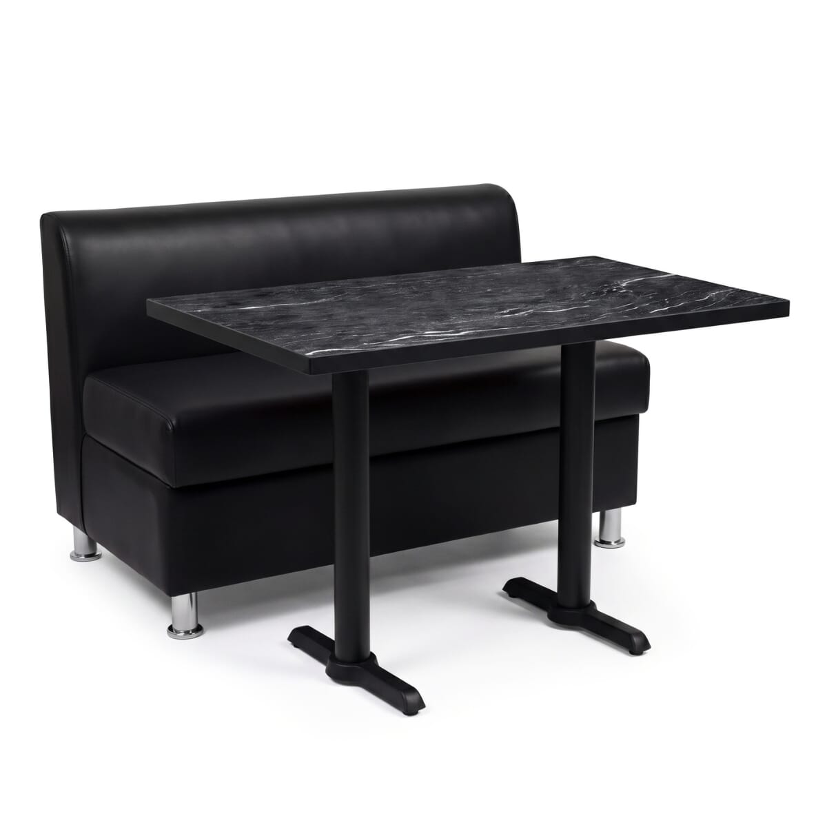 2-Seat Adele Black Vinyl Restaurant Booth Set with Black Sintered Stone Table