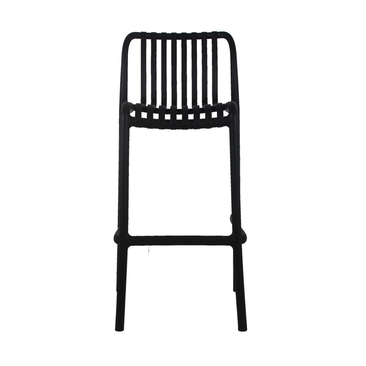 Outdoor Resin Bar Stool with Striped Seat and Back in Black