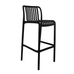 Stackable Indoor/Outdoor Resin Bar Stool With Striped Seat and Back in Black