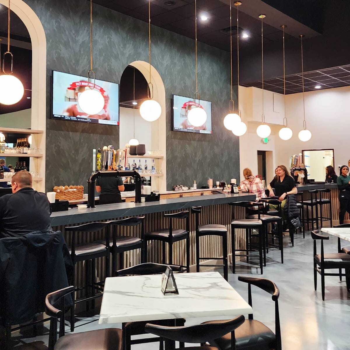 Black Elm Wood Restaurant Bar Stool With Upholstered Seat