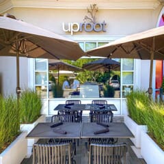 Stackable Indoor/Outdoor Arm Resin Chair With Striped Seat and Back in Black