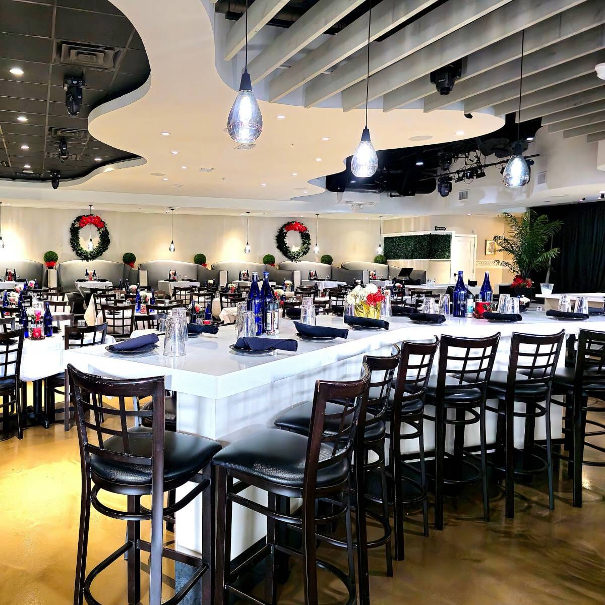 Walnut Steel Window-Back Restaurant Bar Stool