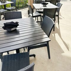Black Synthetic Teak Wood Outdoor Restaurant Table Top