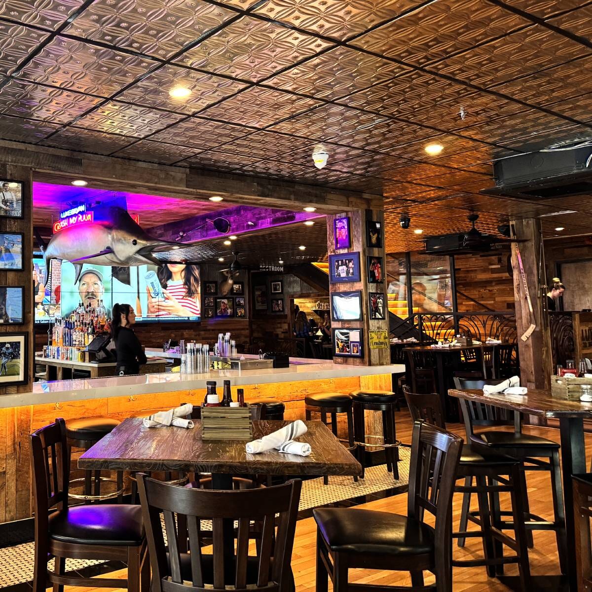 Walnut Wood Vertical-Back Commercial Bar Stool