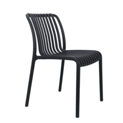 Stackable Outdoor Resin Chair with Striped Seat and Back in Black