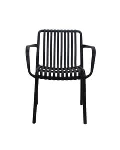 Stackable Outdoor Arm Resin Chair with Striped Seat and Back in Black