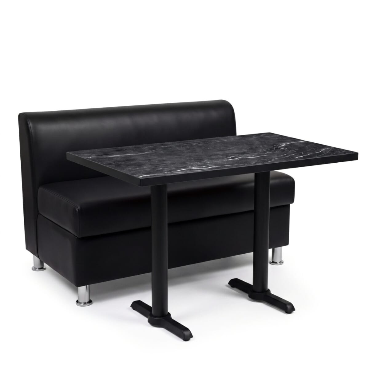 2-Seat Adele Black Vinyl Restaurant Booth Set with Black Sintered Stone Table