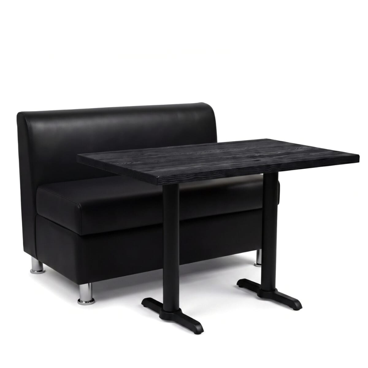 2-Seat Adele Black Vinyl Restaurant Booth Set with Antique Black Ash Table