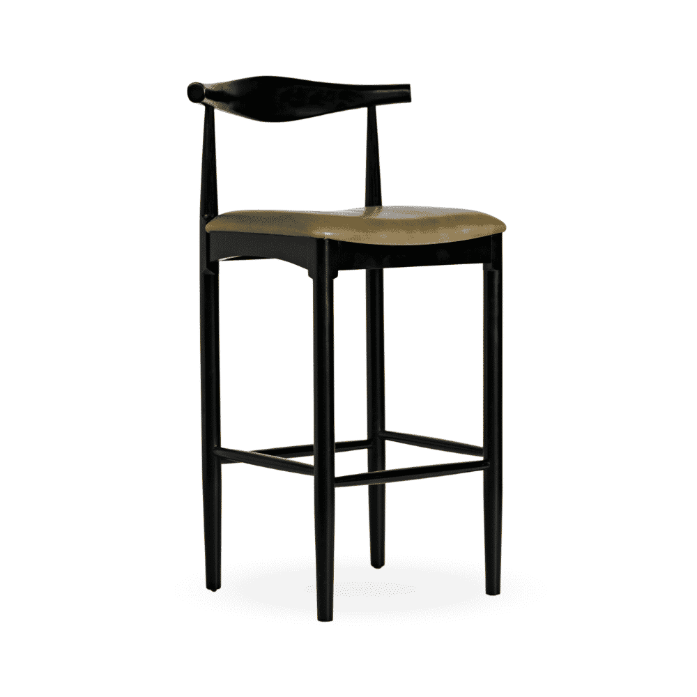 Black Elm Wood Restaurant Bar Stool With Upholstered Seat