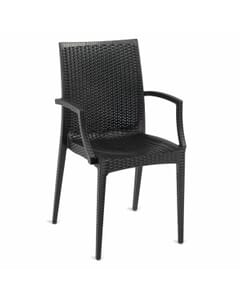 Wicker-Look Outdoor Stackable Plastic Chair with Arms in Black