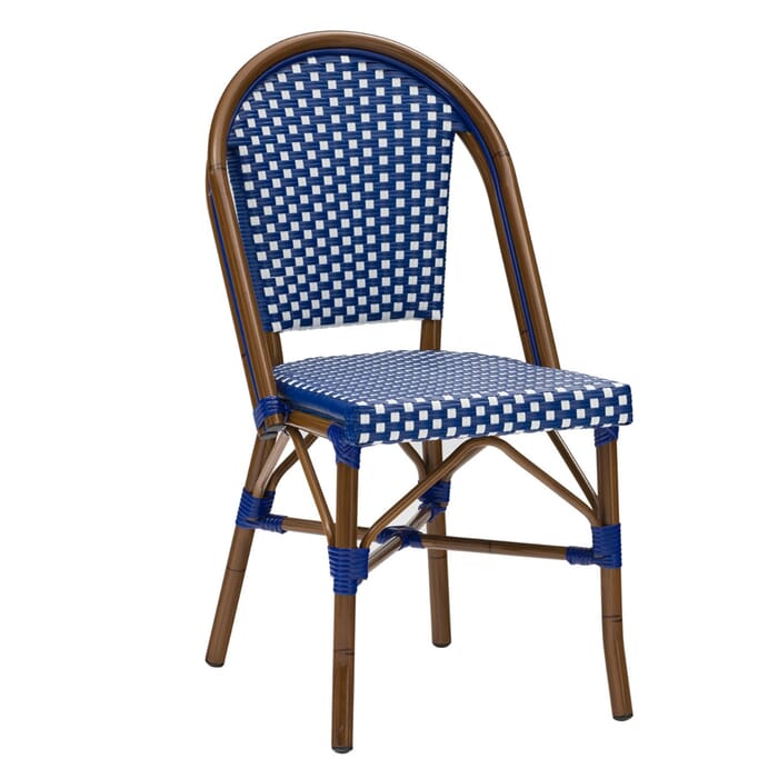 Download Bistro Synthetic Bamboo Commercial Outdoor Chair with Blue/Black Wicker