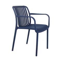 Stackable Outdoor Arm Resin Chair with Striped Seat and Back in Blue