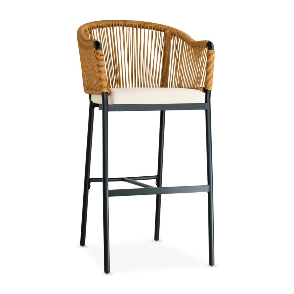 Brezza Outdoor Rope Restaurant Bar Stool with Tan Seat and Back